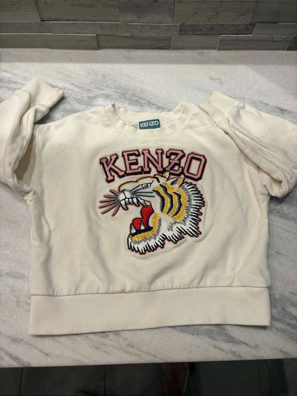 Kenzo Cream Kids Sweatshirt with Multicolor Tiger Patch